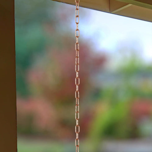 Aluminum Traditional Link Rain Chain Replacement Downspout for Gutters, Brushed Copper Finish